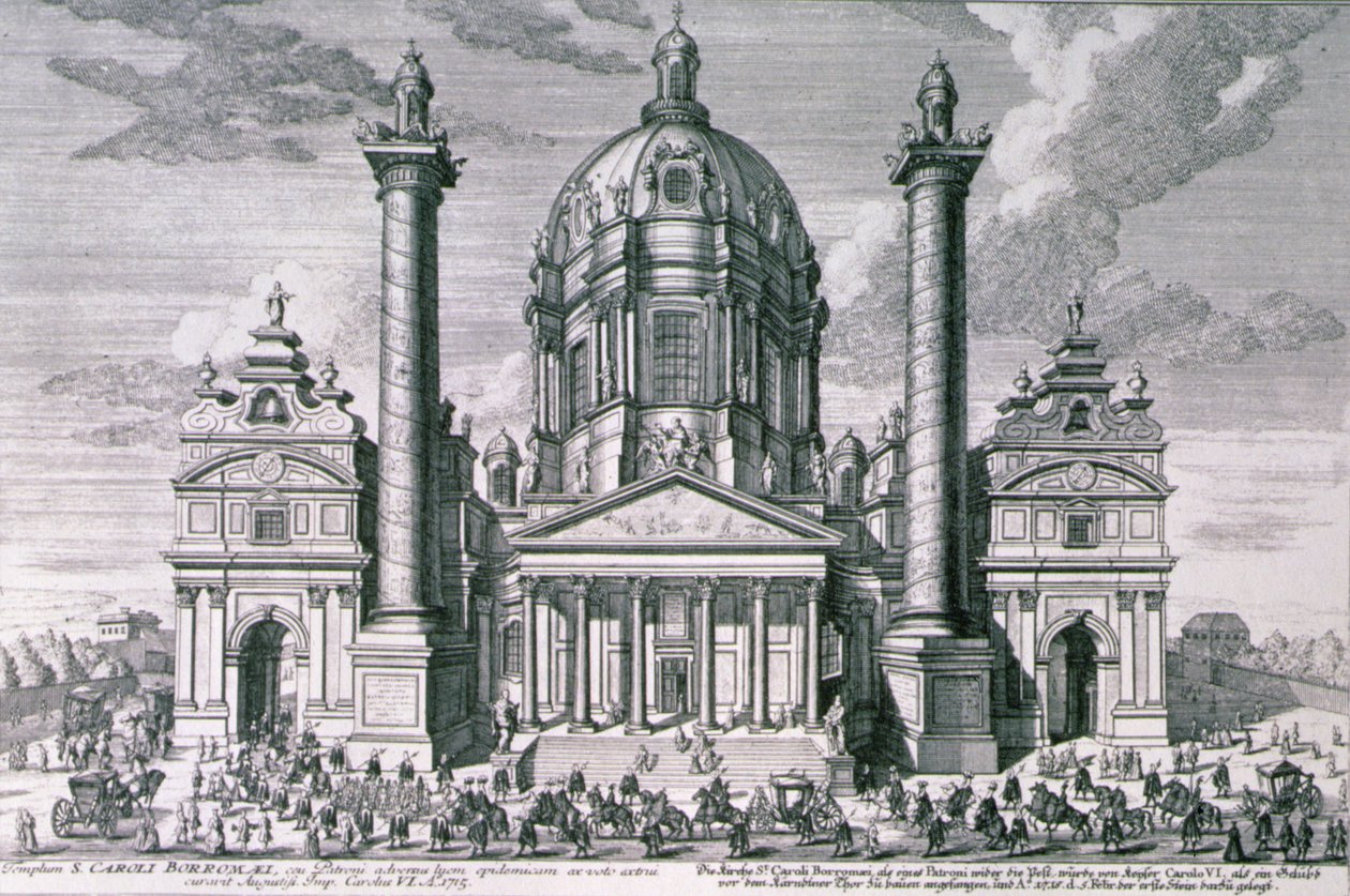 Vista de la Karlskirche, Viena grabada por Hieronymous Sperling (1695-1777) de Salomon after Kleiner
