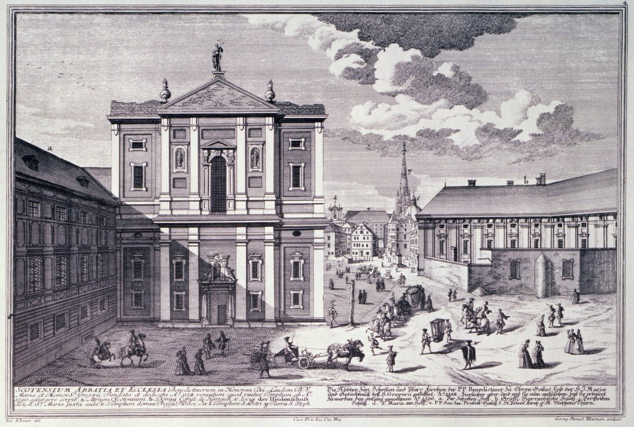 Vista de la Schottenkirche (iglesia escocesa) grabada por George-Daniel Heumann (1692-1759) de Salomon after Kleiner