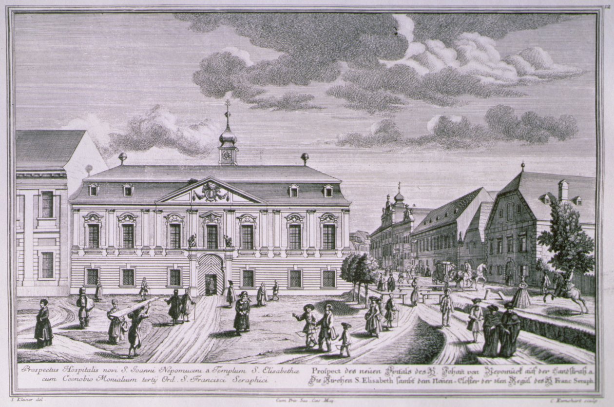 Vista del nuevo hospital de San Juan Nepomuceno, Viena grabada por Karl Remshard (1678-1735) de Salomon after Kleiner