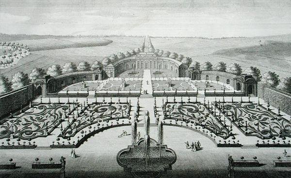 Vista del invernadero en Geibach, grabado por Johann Georg Pintz (1697-1767/8) de Salomon (after) Kleiner