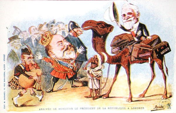Caricatura de la llegada del Presidente de la República Francesa, Emile Loubet, a Londres en 1903 de Salomon Assus