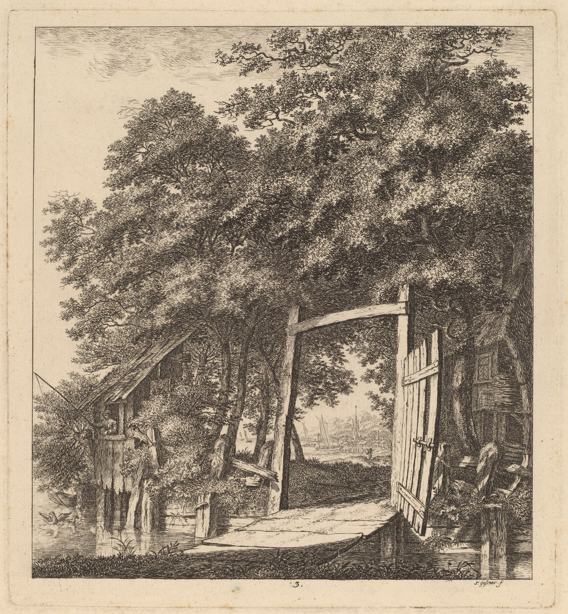 Una puerta rústica junto a un lago, 1764 de Salomon Gessner