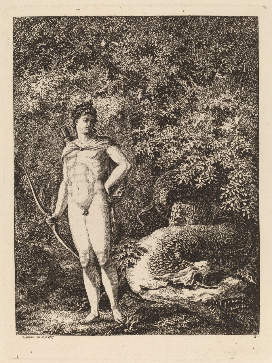 Apolo con un arco y dragón de Salomon Gessner