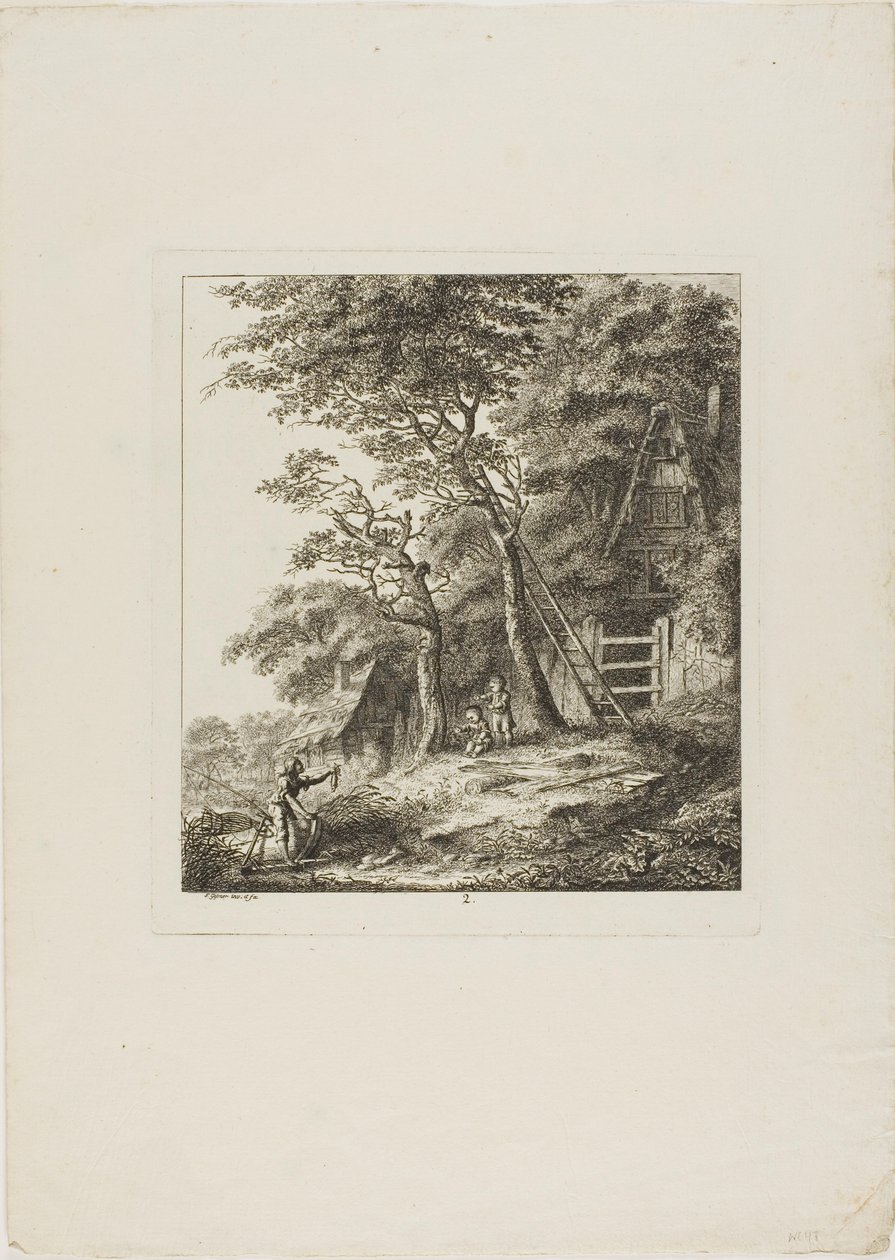 Pescadores con niños, lámina dos de Paysages Dédiés à M. Warelet de Salomon Gessner