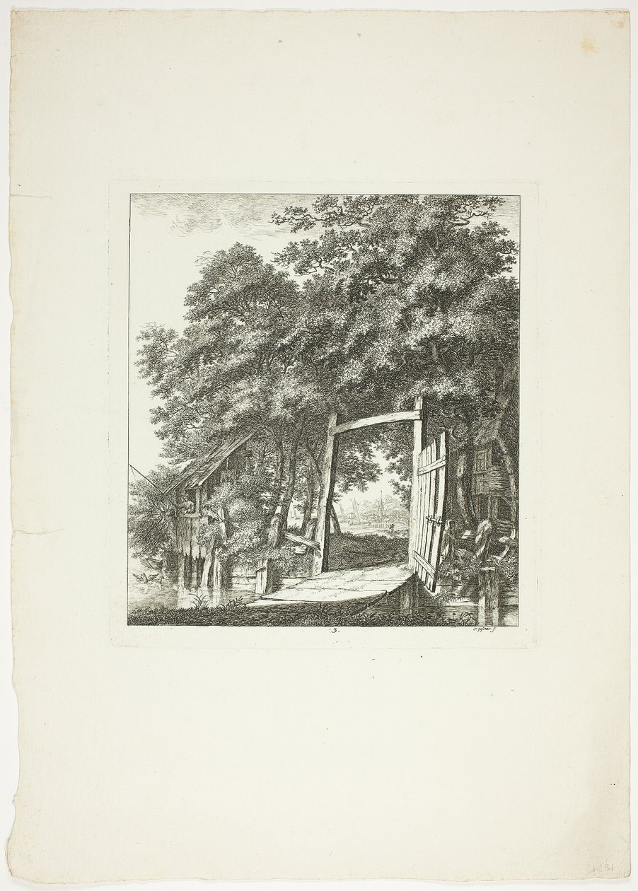 Pescando desde una ventana, lámina tres de Paysages Dédiés à M. Warelet de Salomon Gessner