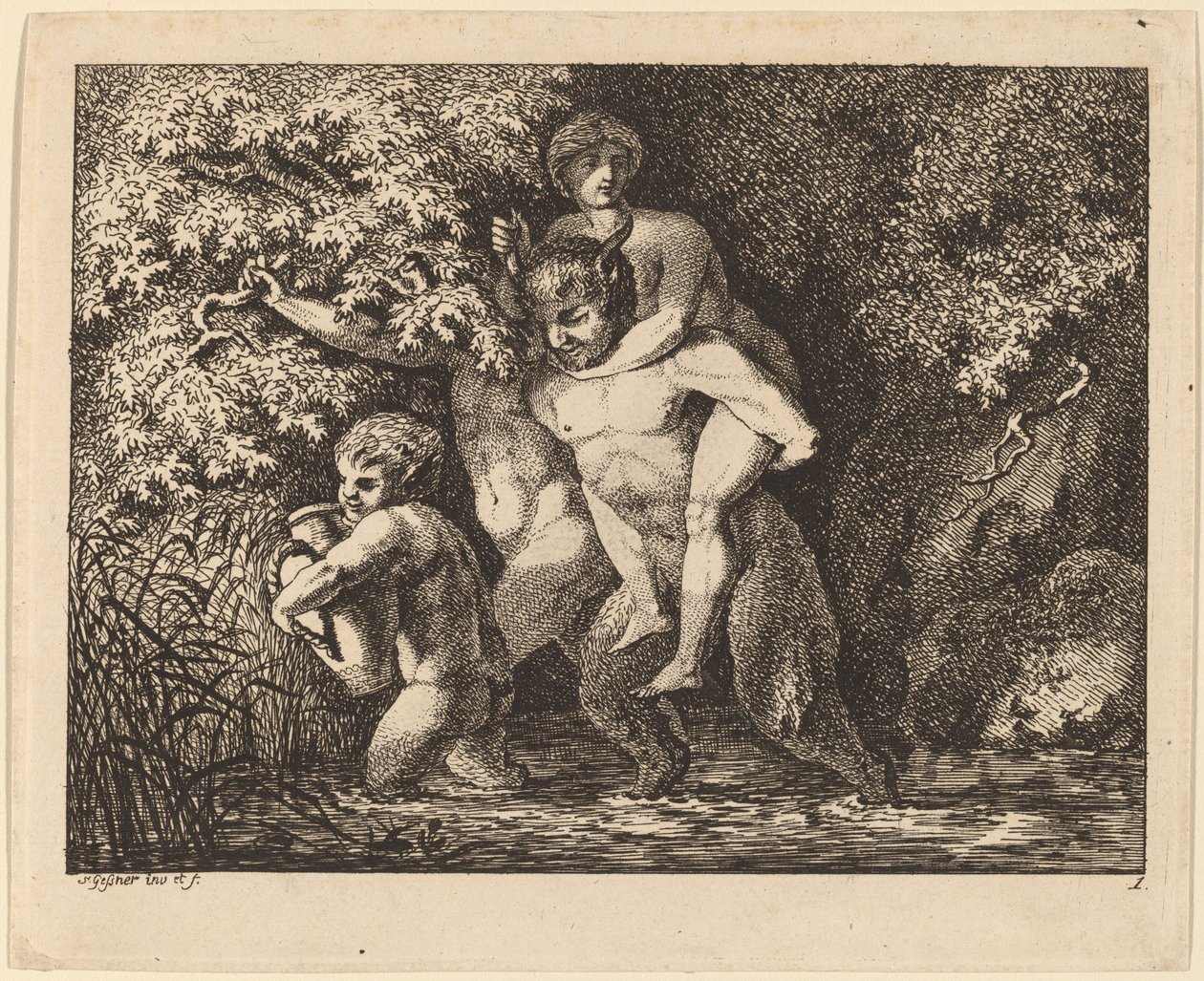 Sátiro llevando a una ninfa de Salomon Gessner