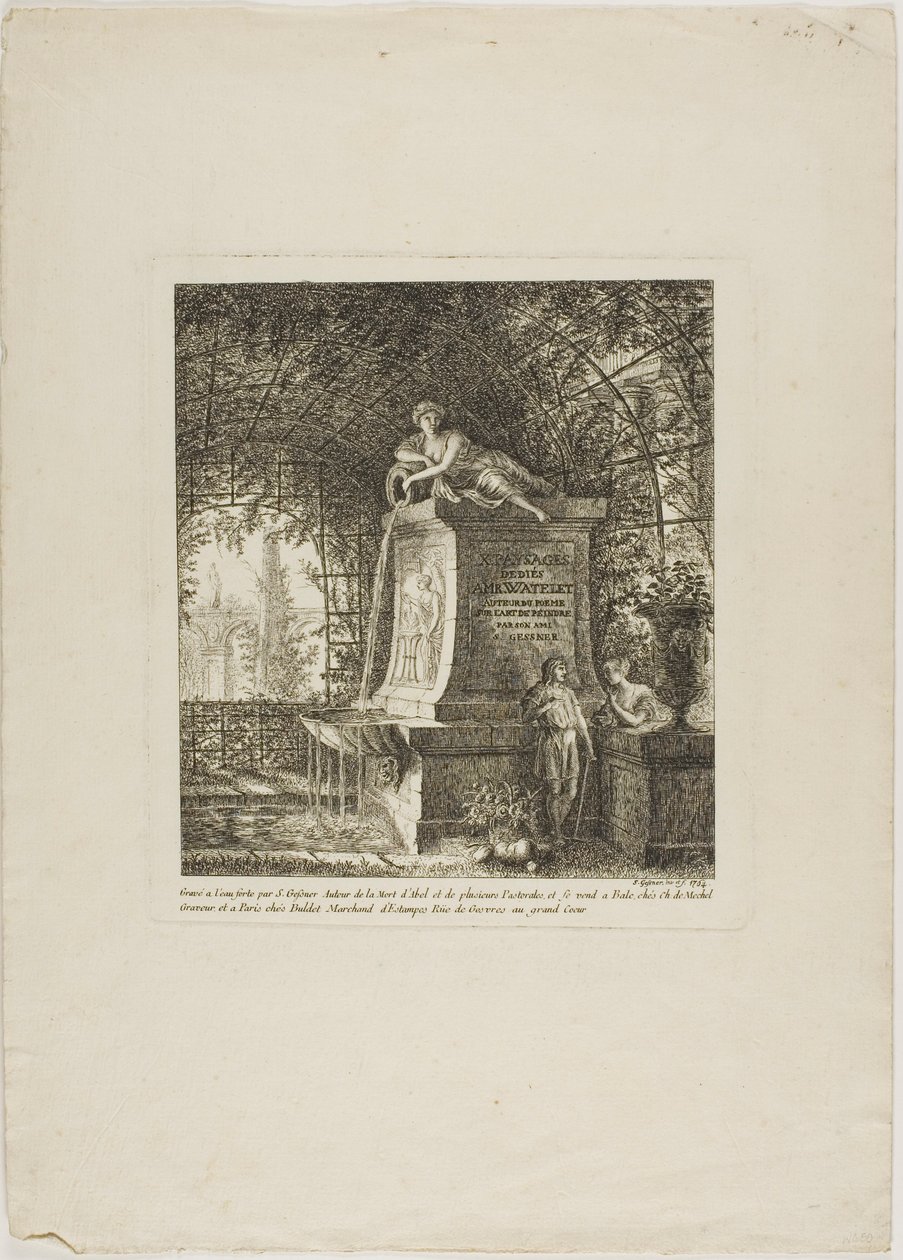 La fuente enrejada, frontispicio de Paysages Dédiés à M. Warelet de Salomon Gessner