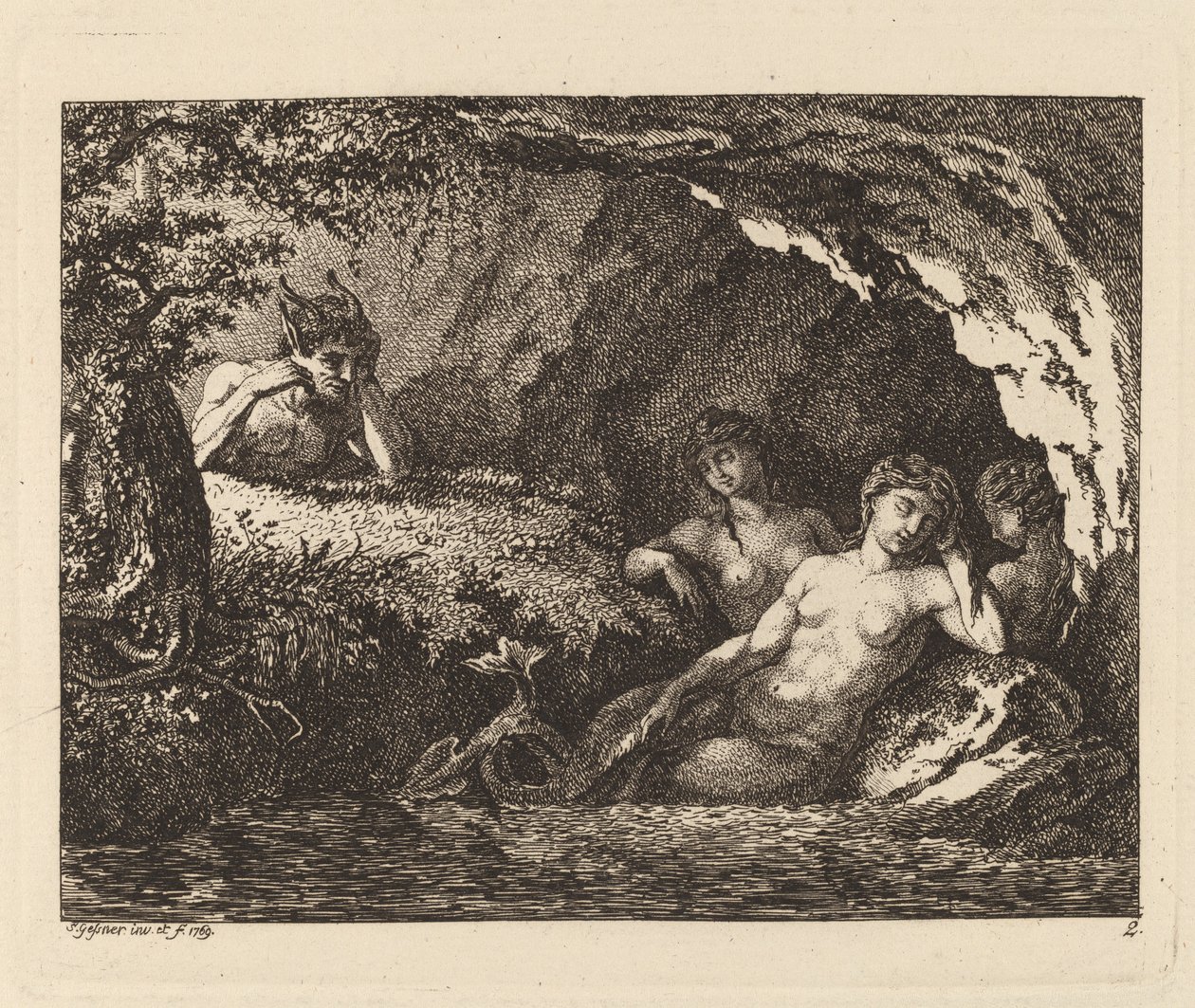 Tres duendes durmiendo con un sátiro, 1769 de Salomon Gessner