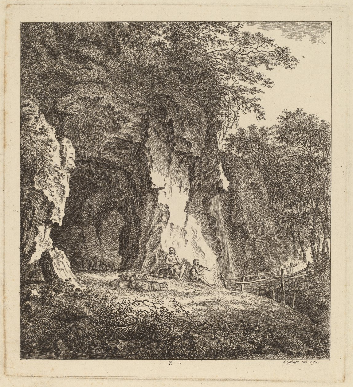 Dos pastores en un paisaje rocoso, 1764 de Salomon Gessner