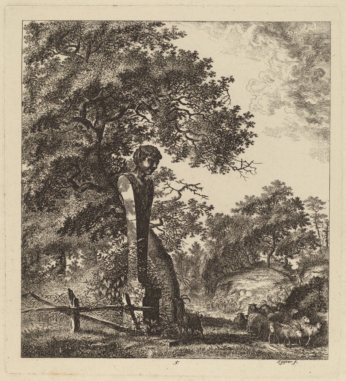 Paisaje Boscoso con un Rebaño de Cabras y un Herma de Salomon Gessner