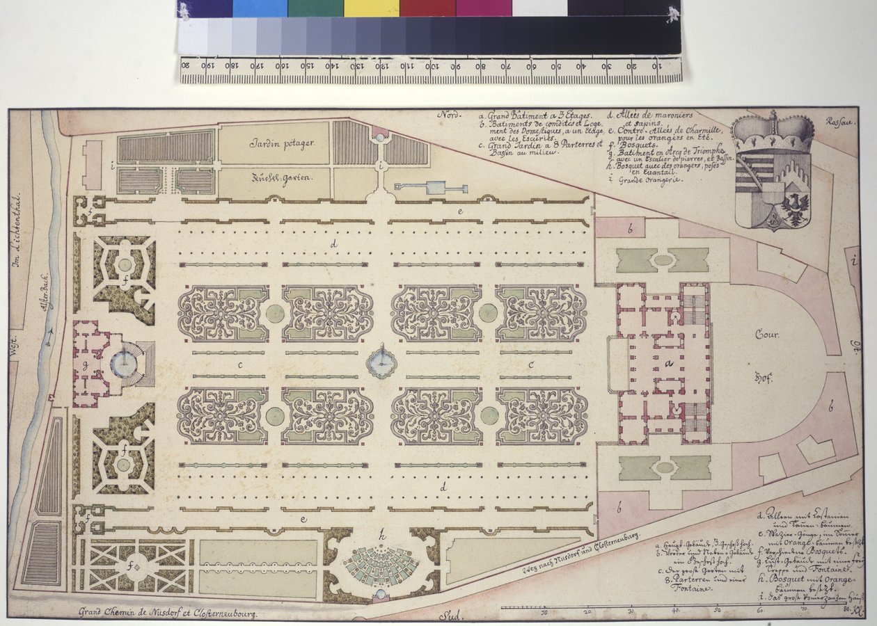 Página completa: Planta del palacio-jardín de Liechtenstein (dibujo a pluma y tinta) de Salomon Kleiner