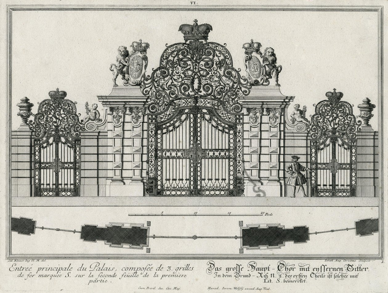 Planta y alzado de la puerta de entrada principal de Salomon Kleiner