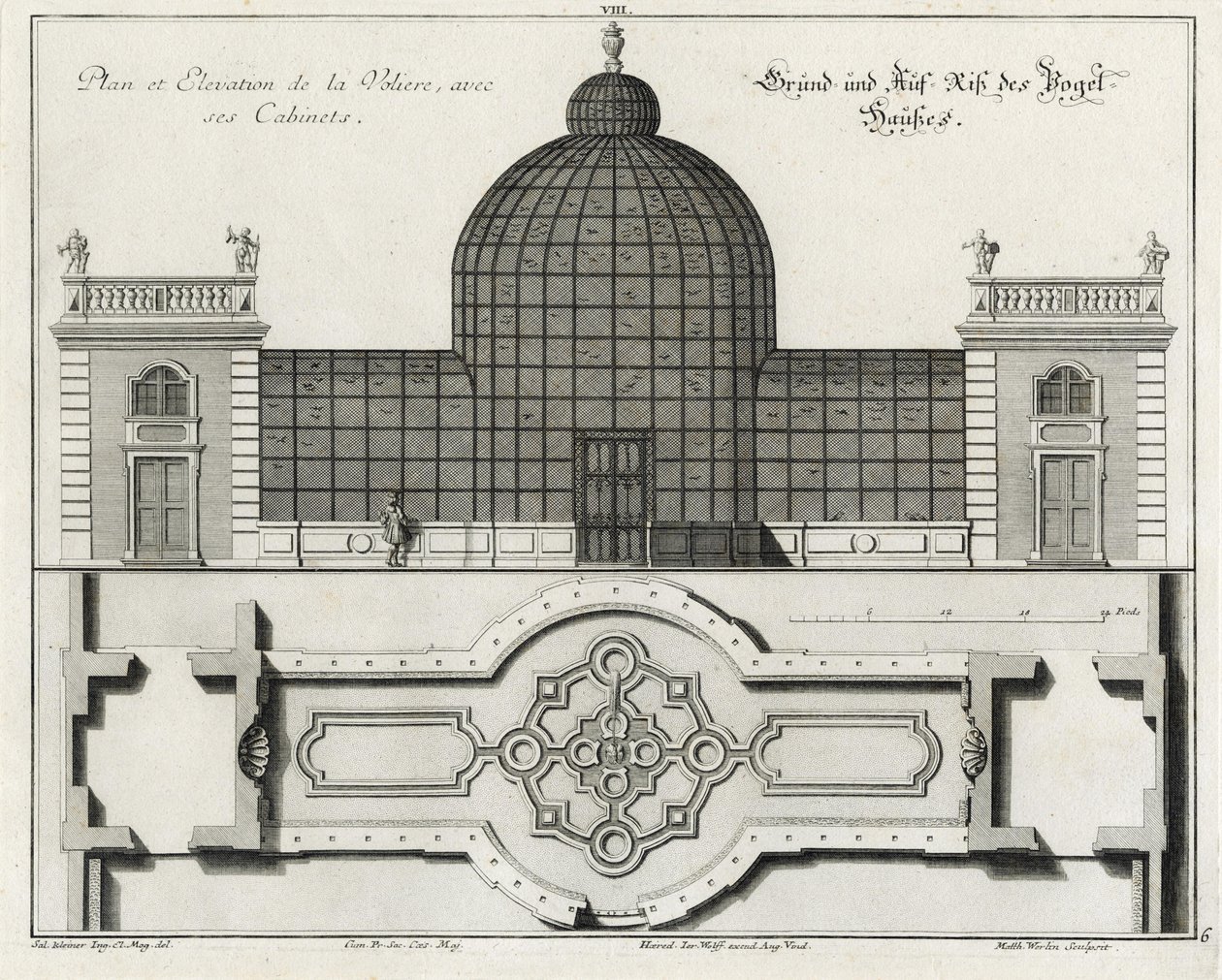 Planta y alzado de la pajarera del "Jardincito" de Salomon Kleiner