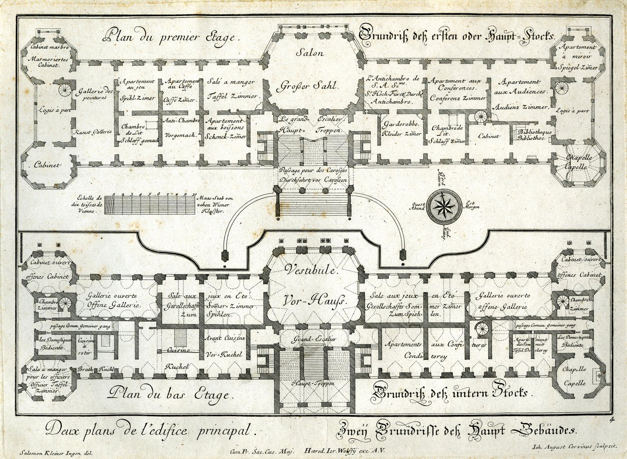 Plano de la planta baja y de la planta principal del castillo superior de Salomon Kleiner