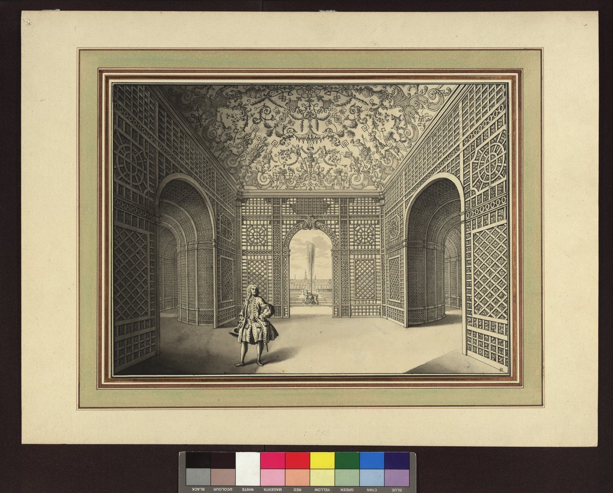 Belvedere Inferior, interior del pabellón central en el jardín de cámaras (dibujo preparatorio para el grabado en cobre realizado por Johann Jakob Grasmann) de Salomon Kleiner