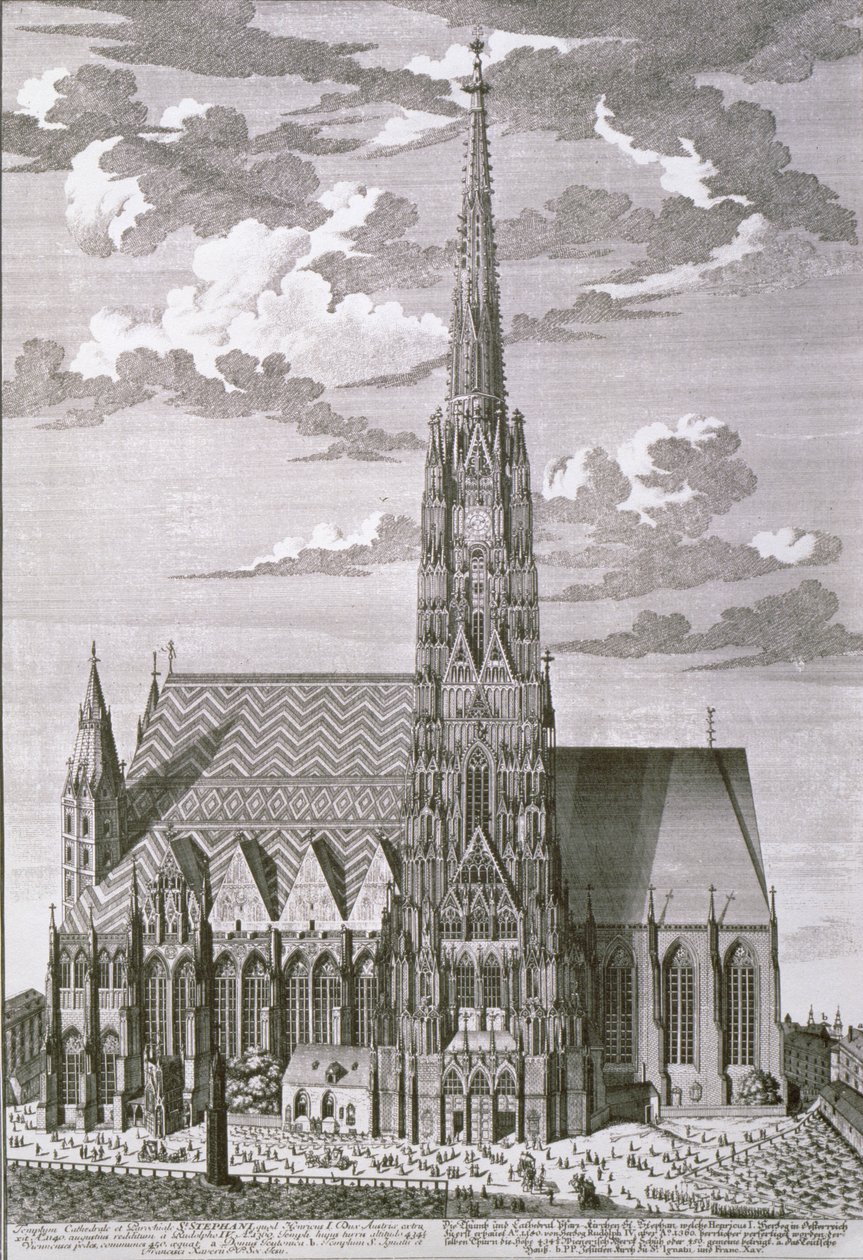 Vista de la Catedral de San Esteban, Viena, grabado por George-Daniel Heumann (1691-1759) de Salomon Kleiner
