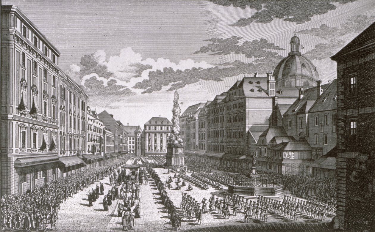 Vista de una procesión en el Graben grabada por Georg-Daniel Heumann (1691-1759) de Salomon Kleiner