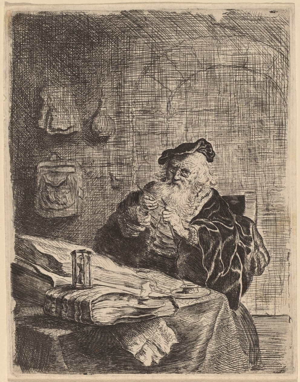 Hombre con un Cuchillo de Pluma de Salomon Koninck