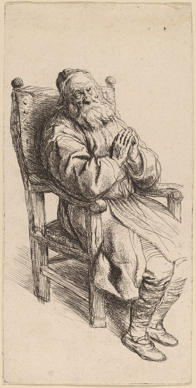 Viejo durmiendo en un sillón de Salomon Koninck