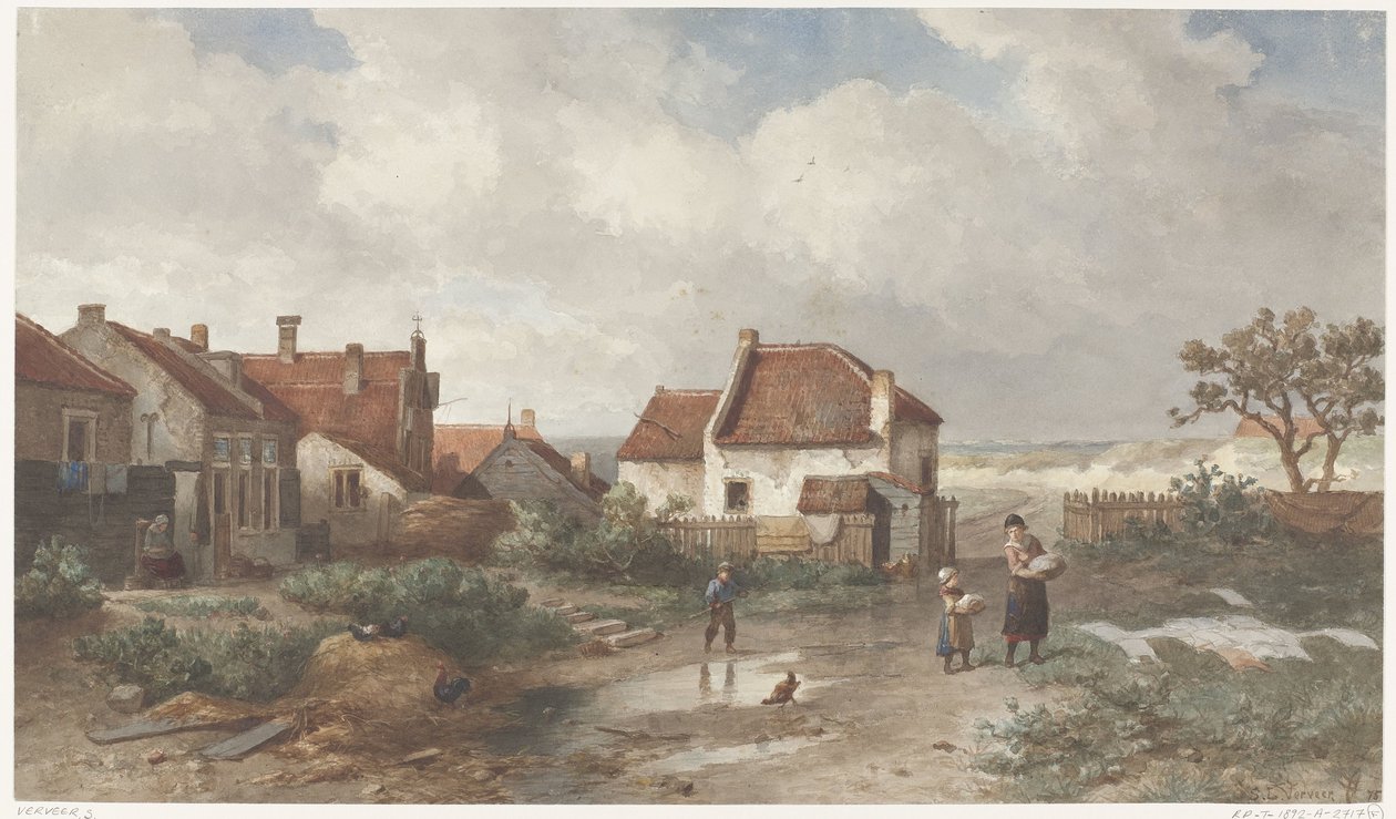 Casas al borde de un pueblo en las dunas de Salomon Leonardus Verveer