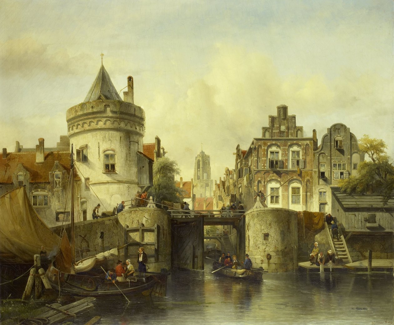 Vista imaginaria basada en el Kolksluis, Ámsterdam de Salomon Leonardus Verveer