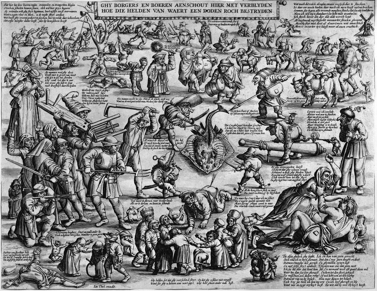 Ghy borgers en boeren aenschout hier met verblyden hoe die helden van waert een doden roch bestryden de Salomon Savery