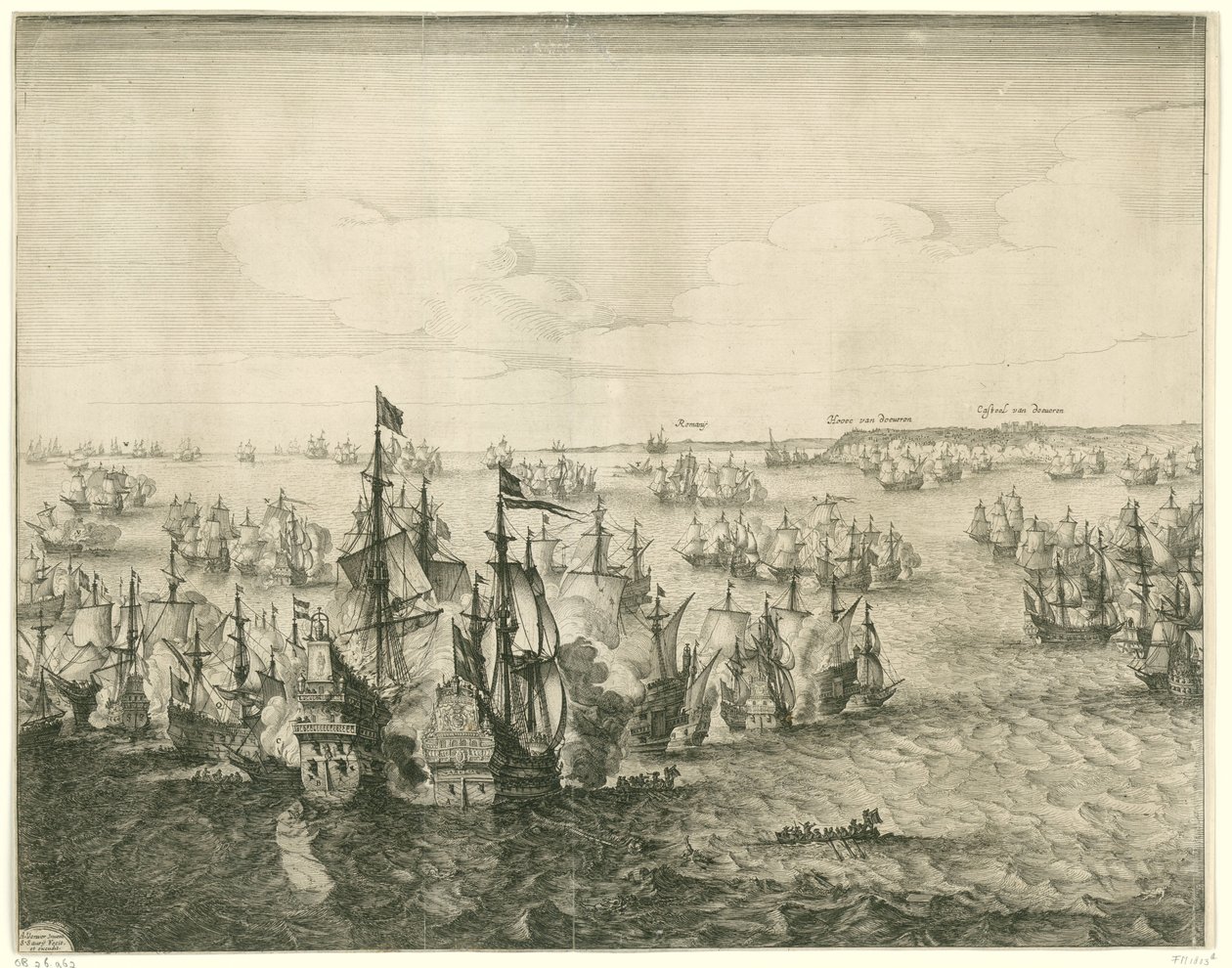 Batalla de Duins (placa izquierda), 1639 de Salomon Savery