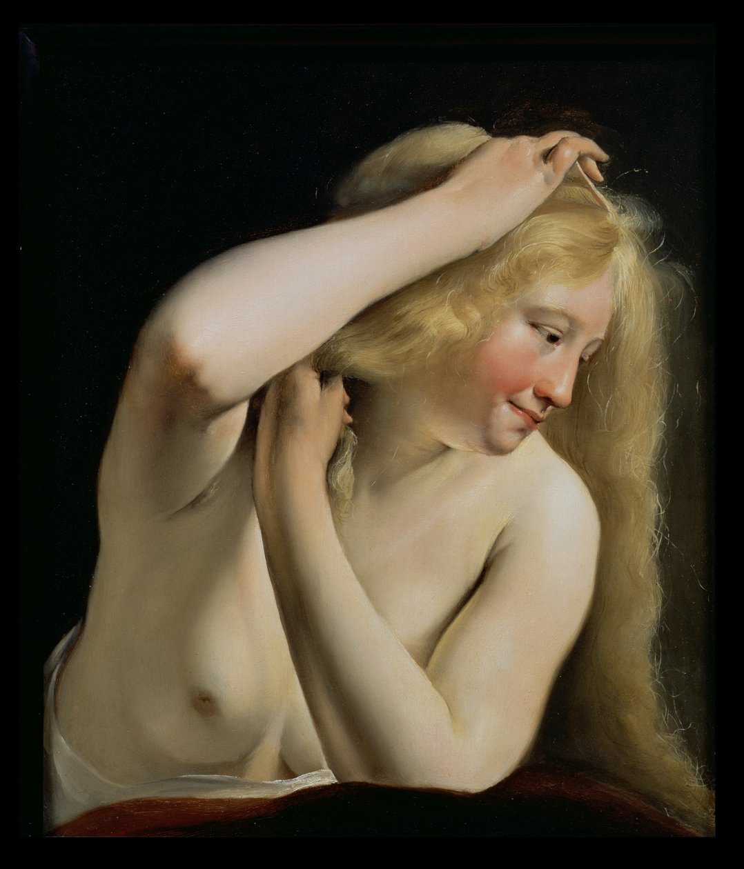 Joven mujer peinando su cabello de Salomon de Bray