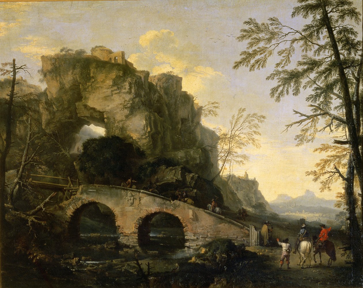 Paisaje con un puente en ruinas de Salvator Rosa