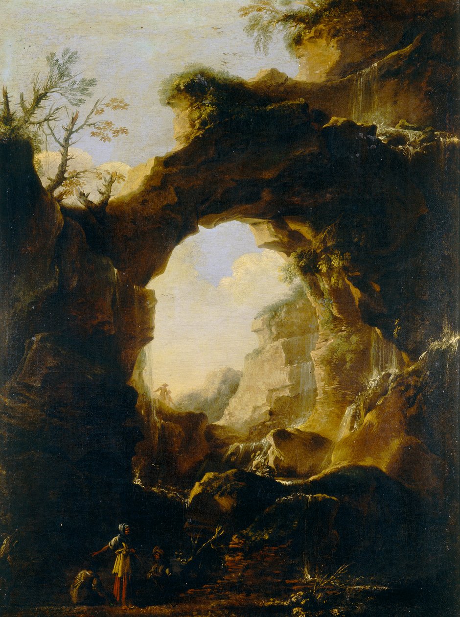 Paisaje con arco y cascadas de Salvator Rosa