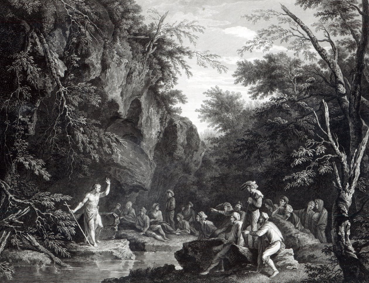San Juan predicando en el desierto, grabado por John Browne, 1768 de Salvator Rosa