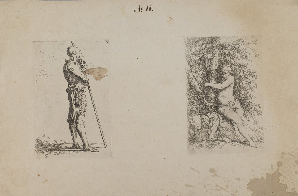 (Figurine Series) Hombre blindado, con lanza en la mano de Salvator Rosa