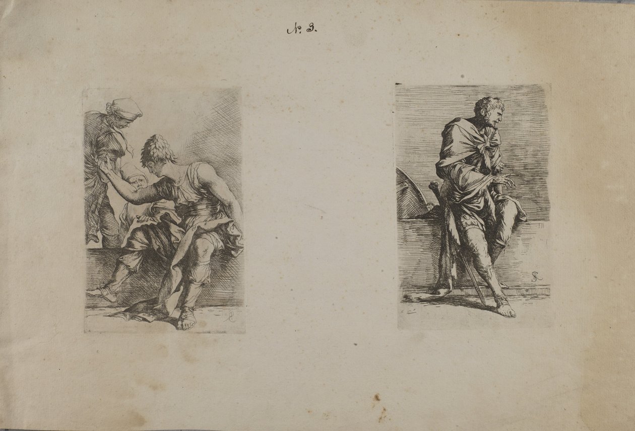(Serie de figuras) Figura sentada con cabeza puntiaguda de Salvator Rosa
