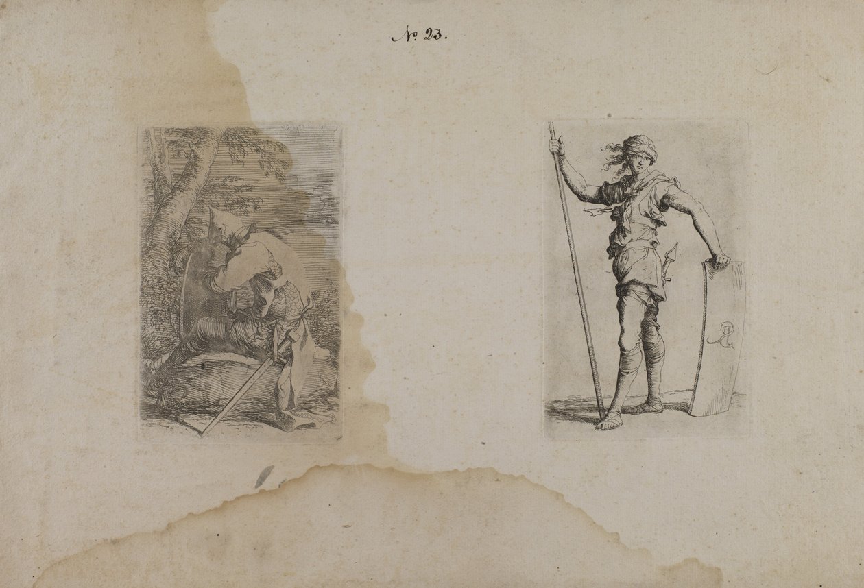 (Serie de figuras) Hombre sentado con casco puntiagudo de Salvator Rosa