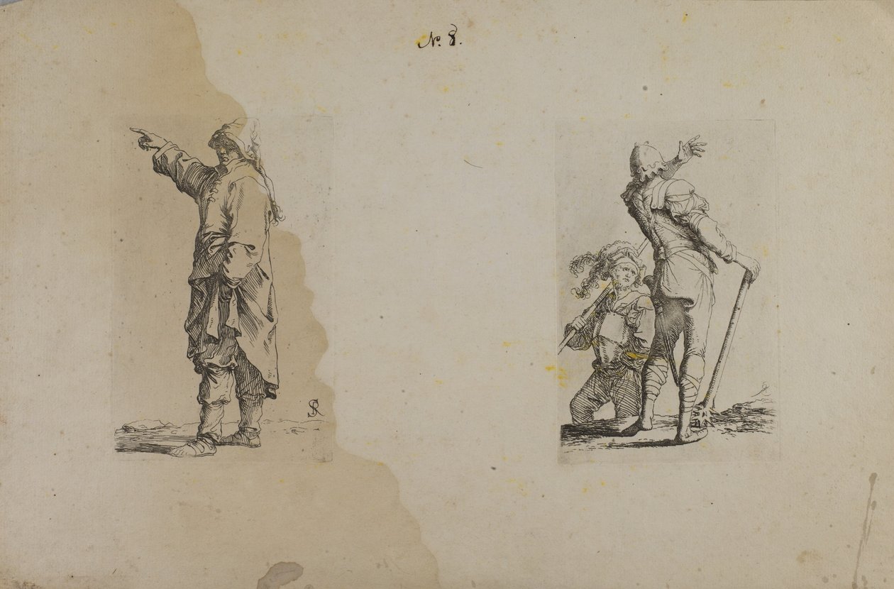 (Serie de figuras) Hombre de pie con sombrero largo, señalando de Salvator Rosa