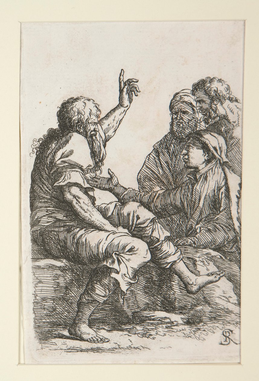 Un anciano hablando con tres hombres de Salvator Rosa