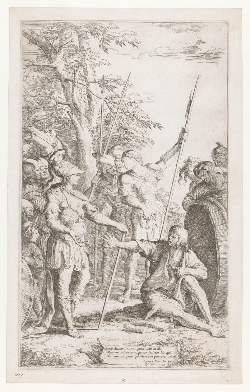 Diógenes le pide a Alejandro que no se pare en su luz de Salvator Rosa