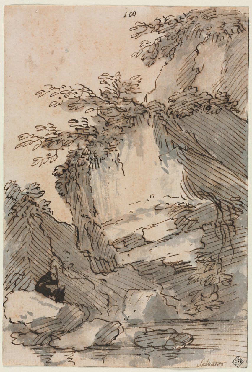Figuras junto a una piscina rocosa, 1660-1673 de Salvator Rosa