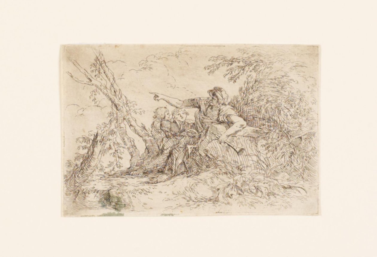 Pastor y dos niños en un paisaje de Salvator Rosa
