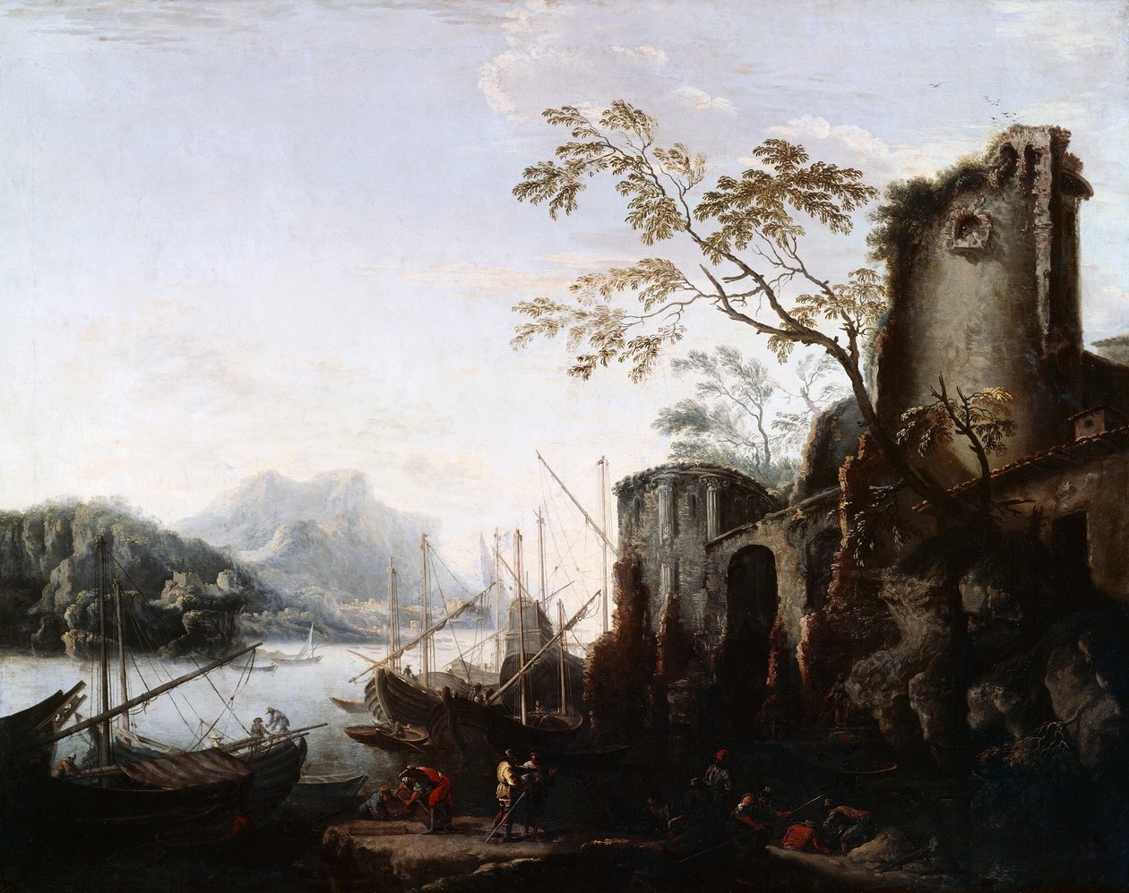 Paisaje marino con torres y ruinas de Salvator Rosa