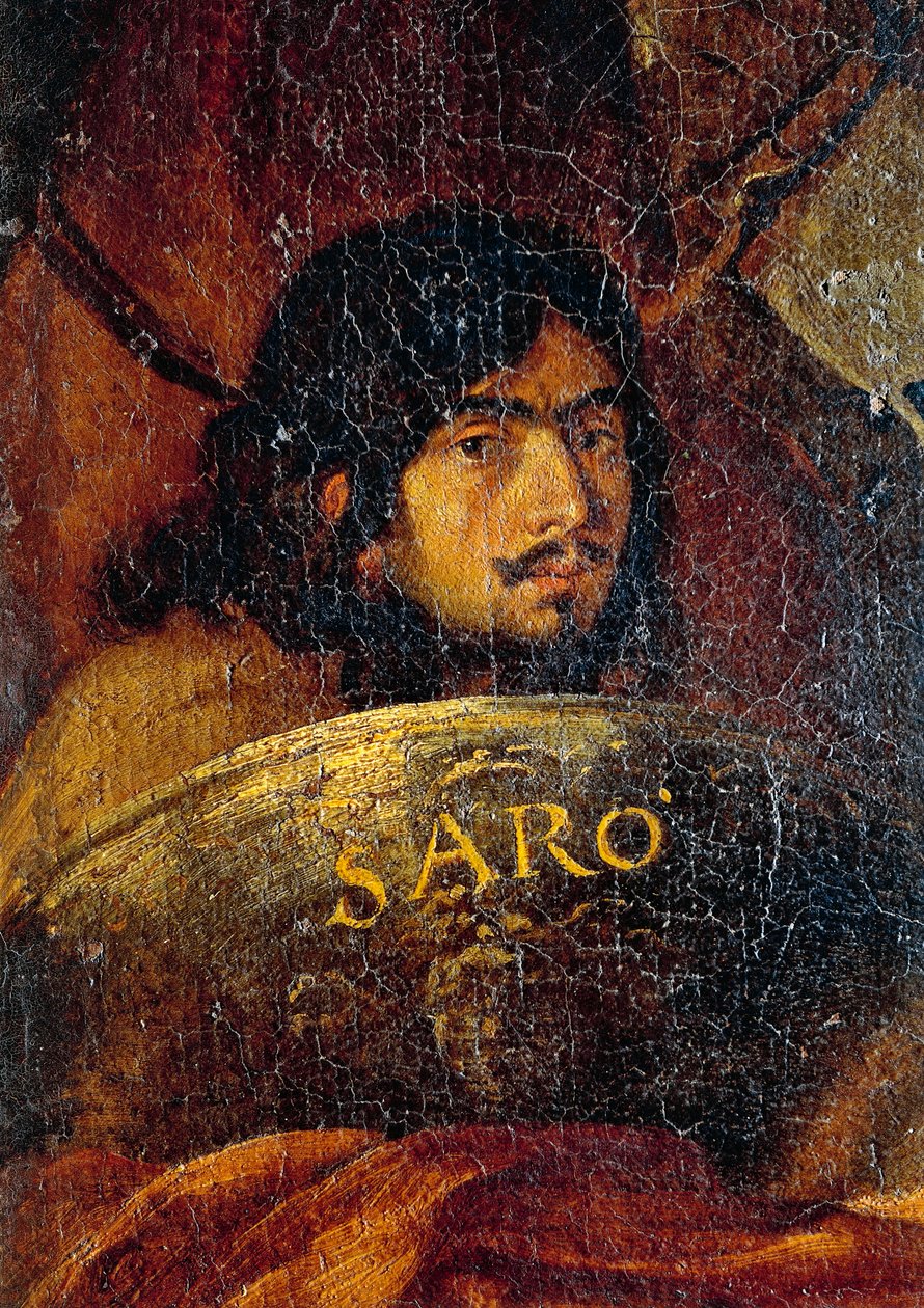 Autorretrato del pintor (detalle) de la Batalla entre cristianos y turcos, por Salvator Rosa (1613-1673) de Salvator Rosa