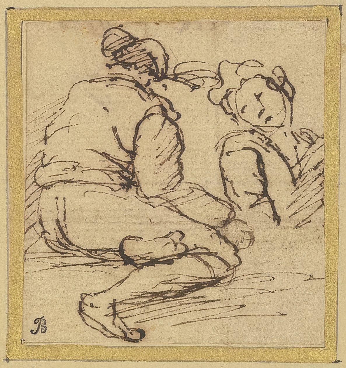 Hombre sentado y figura media de Salvator Rosa