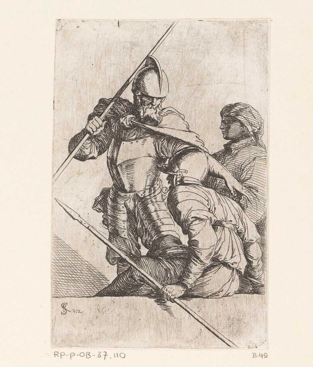 Dos soldados y una figura con turbante. Figuras pequeñas (título de la serie) Figurilla (título de la serie) de Salvator Rosa
