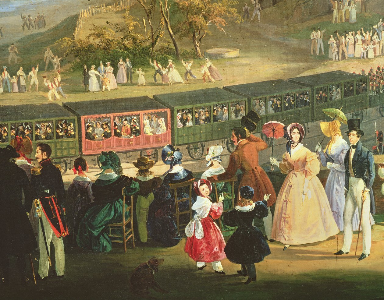 La inauguración del ferrocarril Nápoles-Portici en 1839 (detalle) de Salvatore Fergola