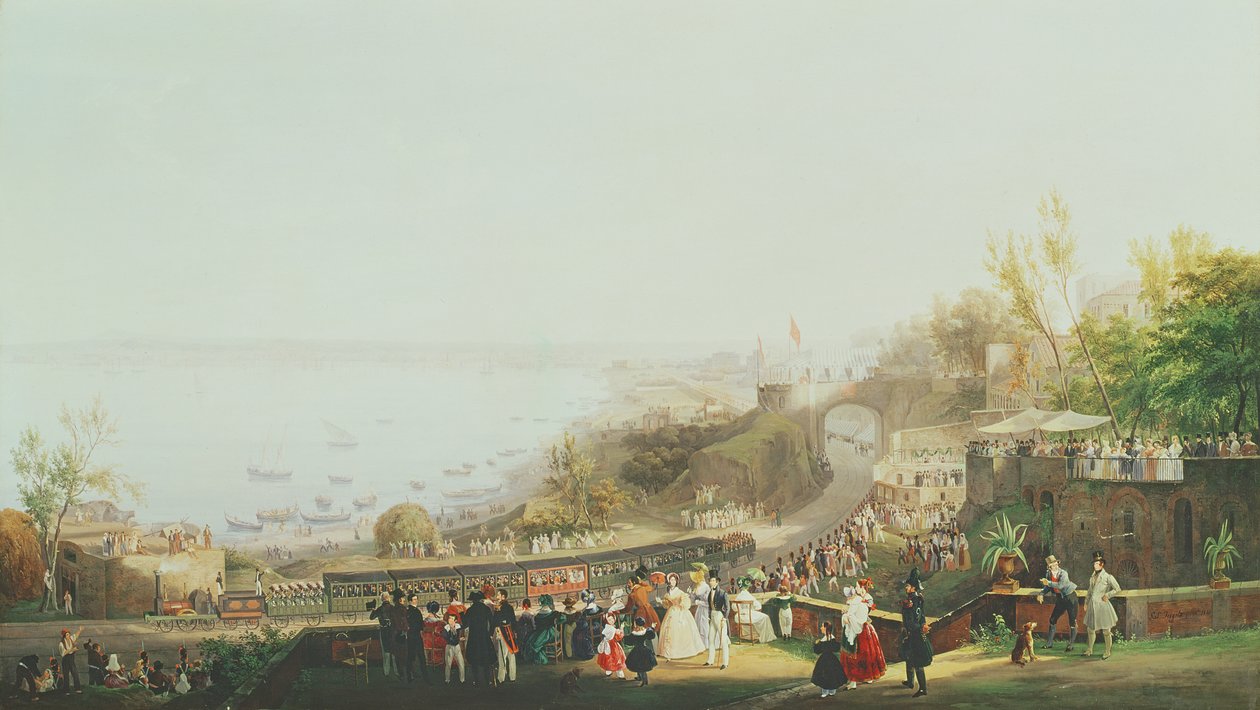 La inauguración del ferrocarril Nápoles-Portici en 1839 de Salvatore Fergola