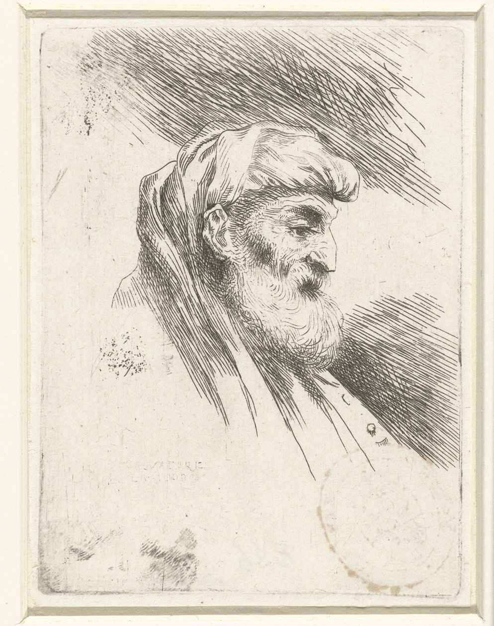Cabeza de un anciano con barba
Pequeño estudio de cabezas con tocados orientales (título de la serie) de Salvatore Castiglione (signed by artist)