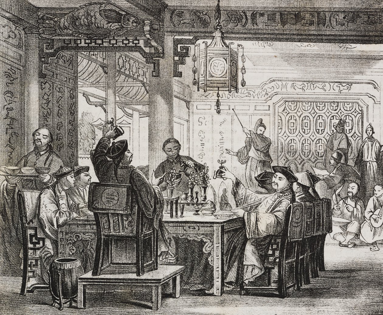 Un rico banquete chino, litografía de Salvatore Puglia del Poliorama Pittoresco, n 11, 19 de octubre de Salvatore Puglia