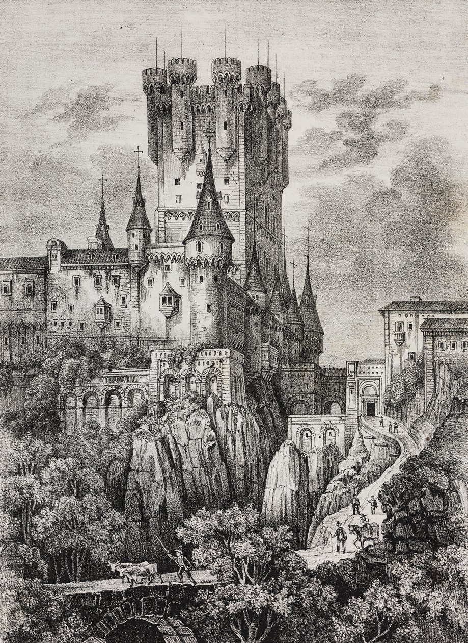 Alcázar de Segovia, España, litografía de Salvatore Puglia de Poliorama Pittoresco, n 36, 12 de abril de Salvatore Puglia