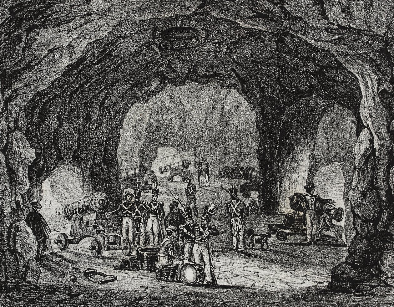 Cueva cerca del Peñón de Gibraltar, España, litografía de Salvatore Puglia de Poliorama Pittoresco, n 20, 24 de diciembre de Salvatore Puglia
