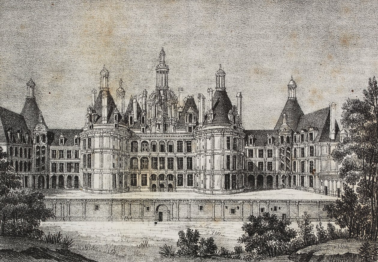 Castillo de Chambord, Francia, litografía de Salvatore Puglia de Poliorama Pittoresco, n 39, 6 de mayo de Salvatore Puglia